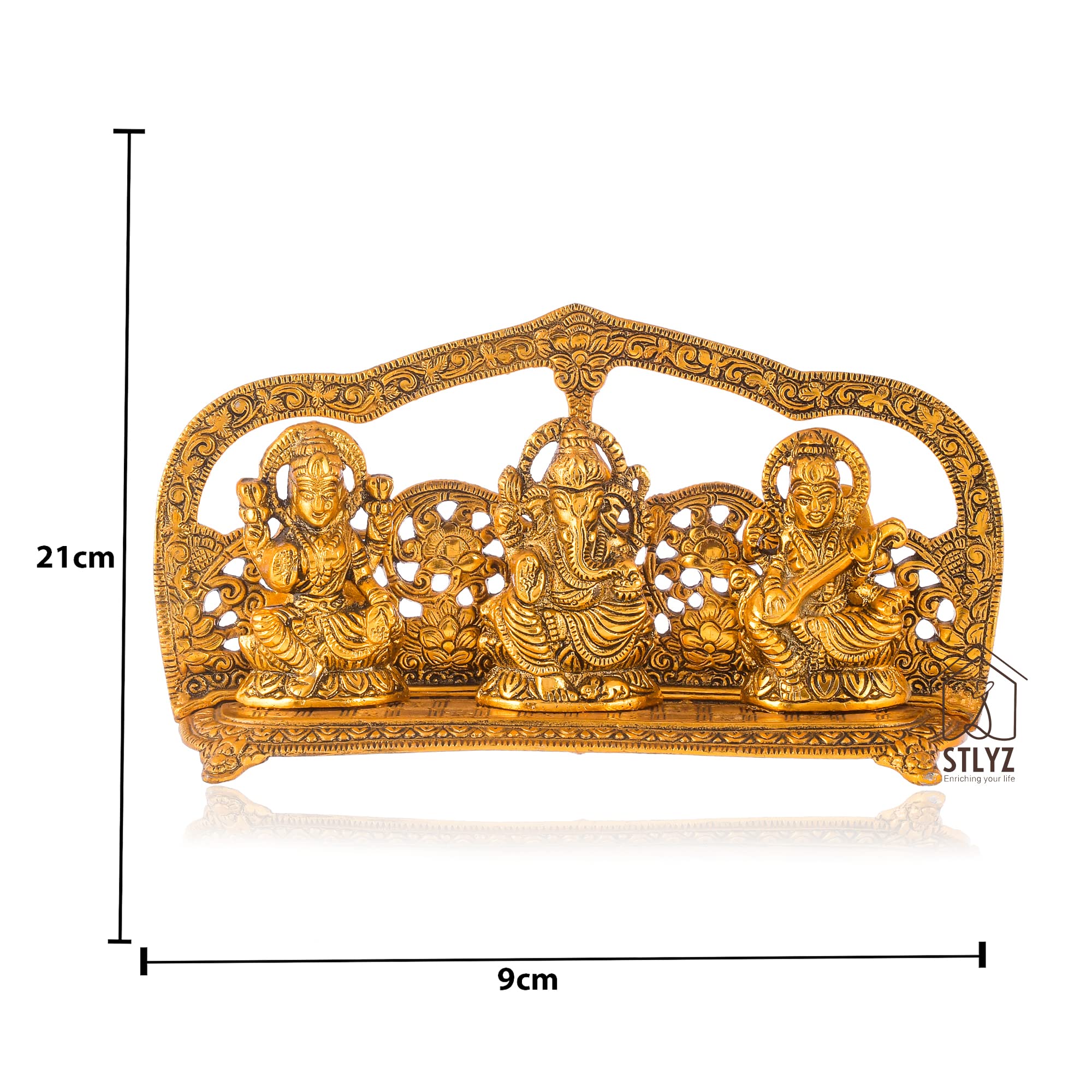 Stlyz Brass Laxmi Ganesh Saraswati Idol Statue Showpiece For Home Decor, Decorative Ganpati Laxmi Saraswati Ji Statue Murti Figu